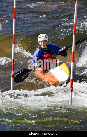 Whitewater kayak slalom race, Arkansas River, Salida, Colorado, USA Stock Photo