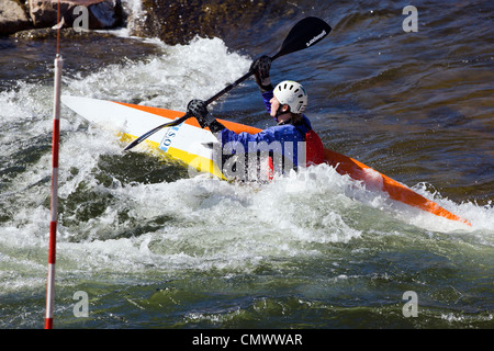 Whitewater kayak slalom race, Arkansas River, Salida, Colorado, USA Stock Photo