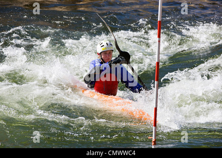 Whitewater kayak slalom race, Arkansas River, Salida, Colorado, USA Stock Photo