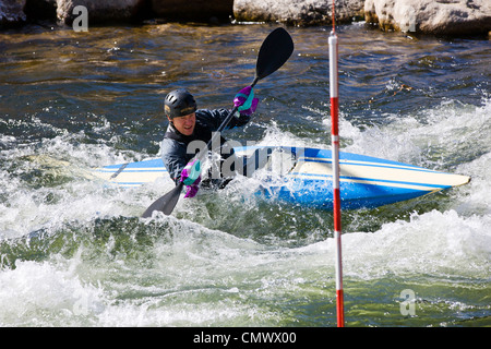 Whitewater kayak slalom race, Arkansas River, Salida, Colorado, USA Stock Photo