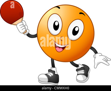 Illustration of a Table Tennis Mascot Holding a Racket Stock Photo