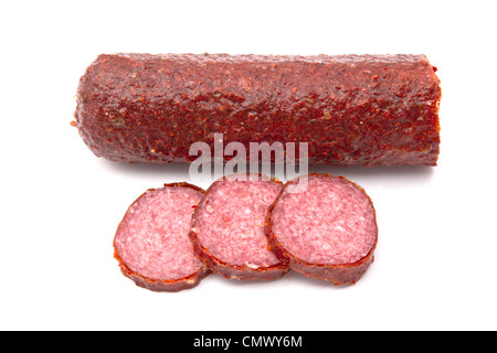 Chili salami isolated on white background Stock Photo