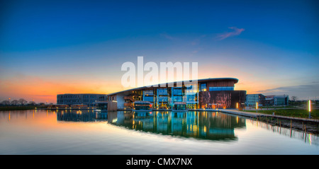 Ron Cooke Hub building at the University of York's Campus East, at sunset. York, North Yorkshire. Stock Photo