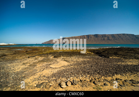 Looking from the island of La Graciosa towards the north of Lanzarote, Canary Islands, Canaries, Spain Stock Photo