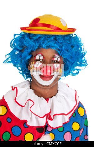 Portrait of a funny black clown with blue hair Stock Photo