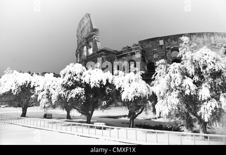 Colosseo under snow after the snowfall in Rome, Italy Stock Photo