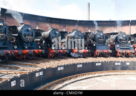 German Steam locomotives at Hilbersdorf Steam Shed Stock Photo