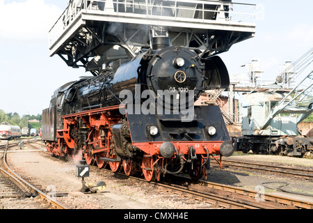 A German steam locomotive at Hilbersdorf Steam Shed near Chemnitz, Germany Stock Photo