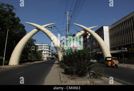 Elephant tusks on Moi Avenue Mombasa Kenya Stock Photo