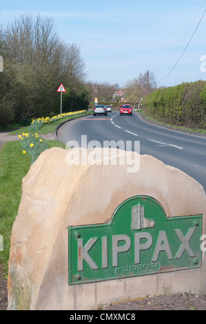 Kippax town sign; Longdike Lane Stock Photo