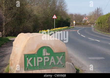 Kippax town sign; Longdike Lane Stock Photo