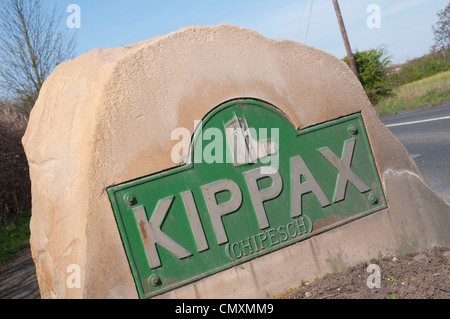 Kippax town sign; Longdike Lane Stock Photo