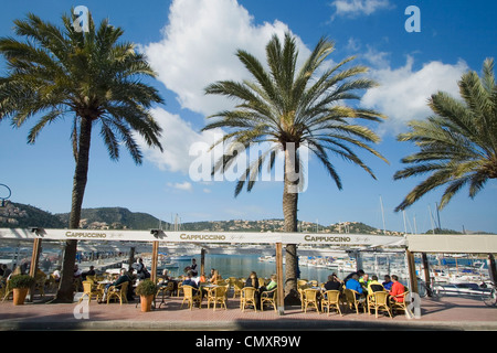 Mallorca, Poirt d Andratx, Cafe, palm trees Stock Photo
