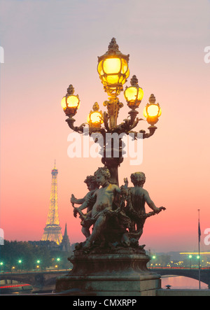 Lantern, Eiffel Tower, Pont Alexandre III, Paris Stock Photo