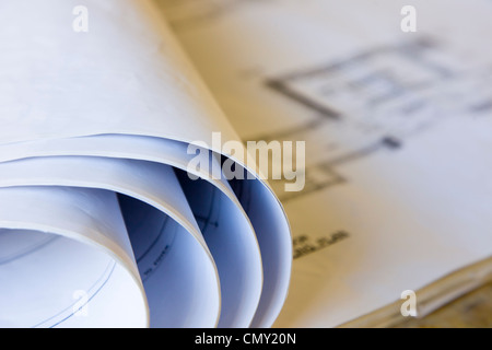 Architectural drawings on table. Stock Photo