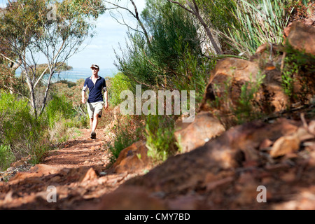 Walker on the slopes of Mt Remarkable in the Southern Flinders Ranges of South Australia Stock Photo