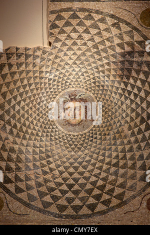 The Medusa mosaic floor (of the Roman Era) at the Archaeological Museum of Patras city, Achaia, Peloponnese, Greece Stock Photo