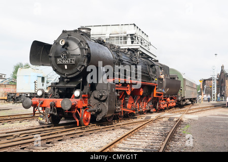 A German steam locomotive at Hilbersdorf Steam Shed near Chemnitz, Germany Stock Photo