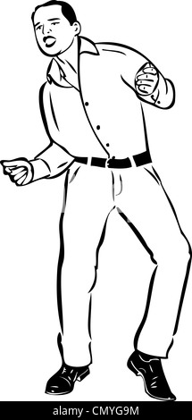 a sketch of a guy in a shirt singing and dancing Stock Photo