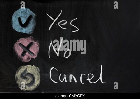 Chalk drawing - Yes, no or cancel Stock Photo