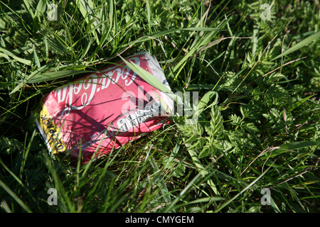 a coca cola can dumped on the ground Stock Photo