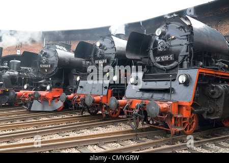 A German steam locomotive at Hilbersdorf Steam Shed near Chemnitz, Germany Stock Photo