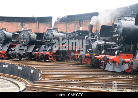 A German steam locomotive at Hilbersdorf Steam Shed near Chemnitz, Germany Stock Photo