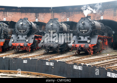 A German steam locomotive at Hilbersdorf Steam Shed near Chemnitz, Germany Stock Photo