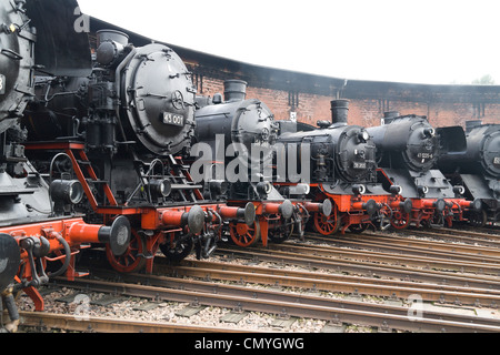 A German steam locomotive at Hilbersdorf Steam Shed near Chemnitz, Germany Stock Photo