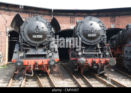 A German steam locomotive at Hilbersdorf Steam Shed near Chemnitz, Germany Stock Photo