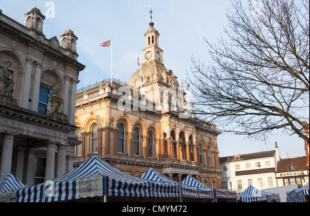 Ipswich town hall with market canopies. Suffolk. England Stock Photo