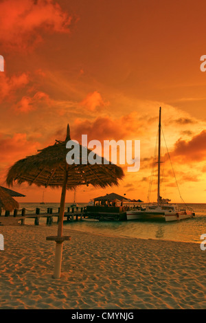 Aruba, Palm Beach, sunset, West Indies, Dutch Carribean, Central America Stock Photo