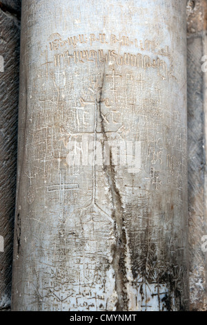 Crusader marks on a pillar outside the Church of the Holy Sepulchre in Jerusalem Stock Photo