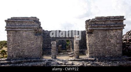 View into a crumbling Mayan building at the archaeological zone of Tulum, Quintana Roo, Maxico. Stock Photo