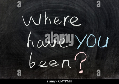 Where have you been words written on chalkboard Stock Photo