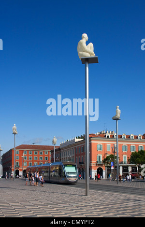 France, French Reviera, Nice, Place Massena, new tram, sculptures Stock Photo