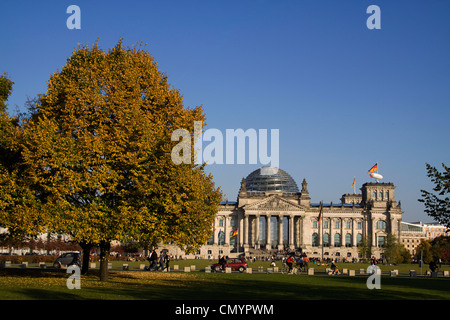 Berlin, Reichstag building with dome by Norman Forster, outdoors Stock Photo