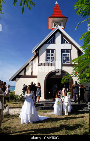 Wedding in Eglise de Cap Malheureux, Mauritius, Africa Stock Photo