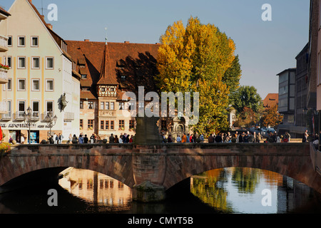 Old City Center of Nuernberg, Heilig Geist Spital, river Pregnitz, Nuernberg, Germany Stock Photo