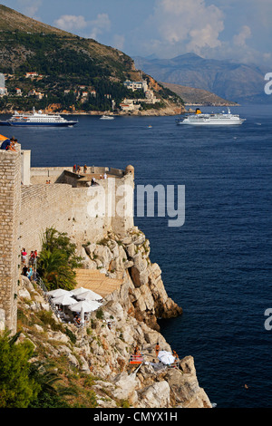 Sunset beach Bar, Buza Bar, cruise boats, Dubrovnik, Croatia Stock Photo