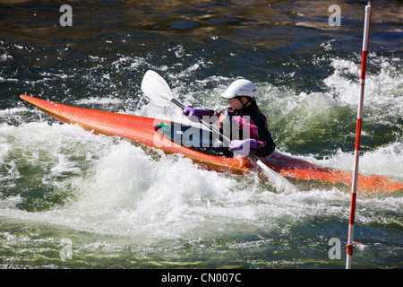 Whitewater kayak slalom race, Arkansas River, Salida, Colorado, USA Stock Photo