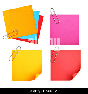 Blank colorful papers with clip isolated over white background Stock Photo