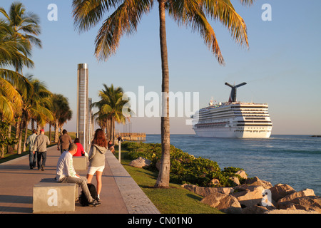 Miami Beach Florida,South Pointe Park,Point,Government Cut,Atlantic Ocean,water,Carnival Cruise Lines,Destiny ship,departing,Port of Miami,FL120114008 Stock Photo