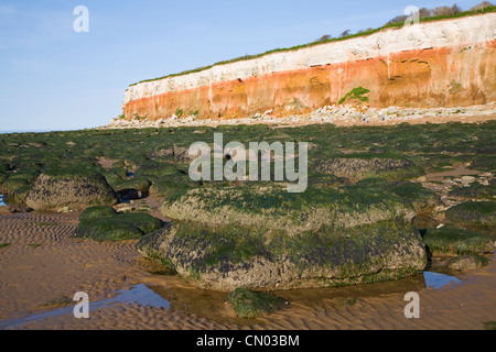 Red and white striped cliffs Hunstanton, Norfolk, England Stock Photo