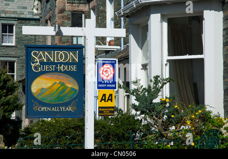 Sign for Sandon guesthouse, in the town of Keswick, Lake District National Park, Cumbria, England UK Stock Photo