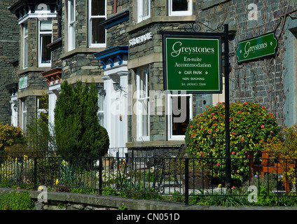 Sign for Greystones guesthouse, in the town of Keswick, Lake District National Park, Cumbria, England UK Stock Photo