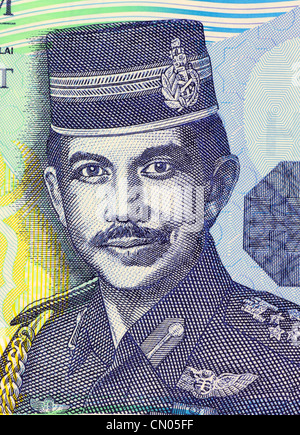 Hassanal Bolkiah (born 1946) on 1 Ringgit 2008 Banknote from Brunei. 29th Sultan of Brunei. Stock Photo
