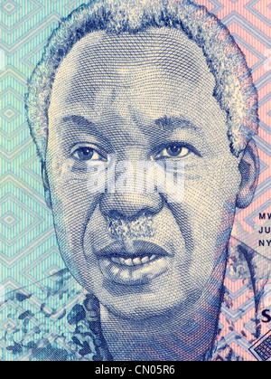 Julius Nyerere (1922-1999) on 1000 Shilingi 2010 Banknote from Tanzania. First President of Tanzania during 1961-1985. Stock Photo