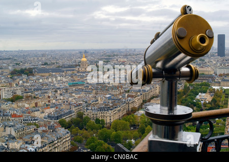 Aerial view of Paris from Eiffel Tower and monocular on it Stock Photo