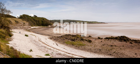 UK, Lancashire, Silverdale, Morecambe Bay beach at Holgates Caravan Park, panoramic Stock Photo